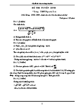 Đề thi tuyển sinh môn Toán